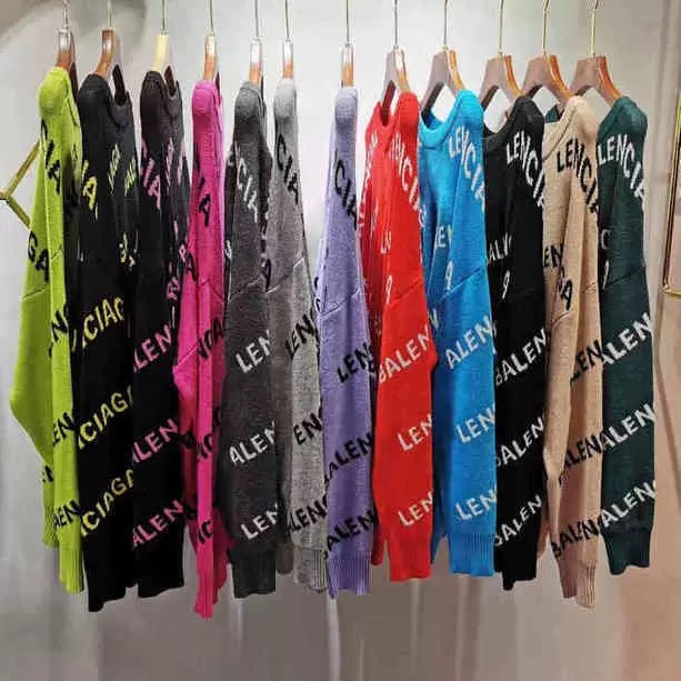 

2022 Womens Sweaters Casual Knit Dress Contrast Color Long Sleeve Autumn Fashion Wear Letter Pattern lady tops classic ladies collar cotton