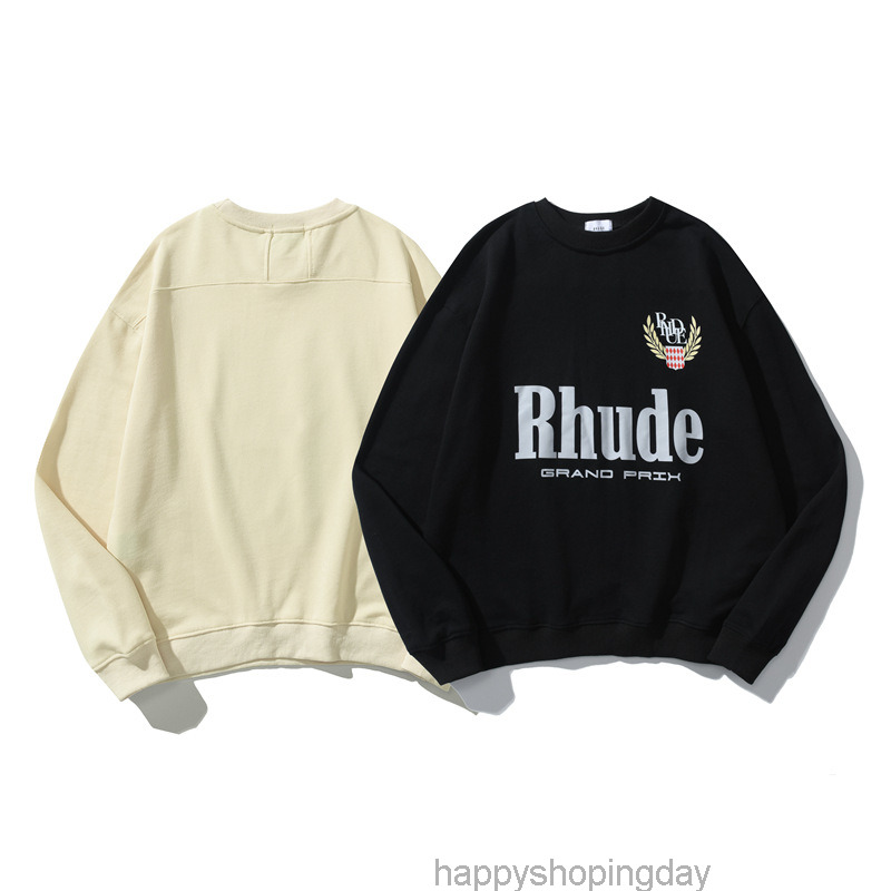 

Men' Crewneck Sweater Fashion Brand Rhude Rice Print Terry Fat Guy Casual Loose and Women' Jacket, Black