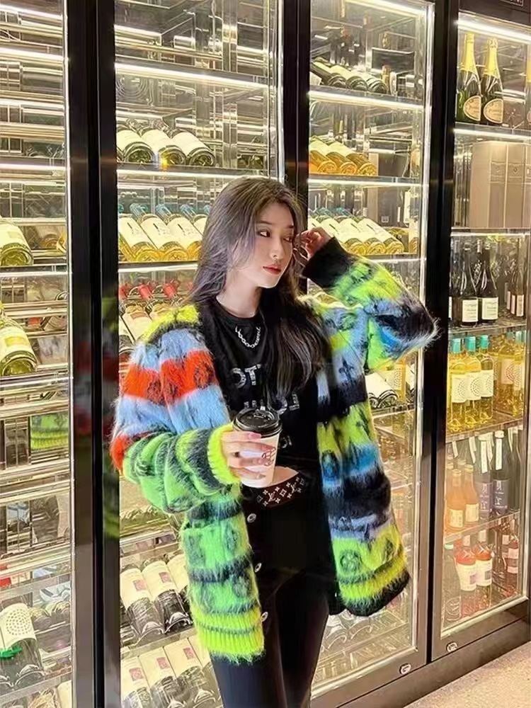 

Men Women Sweaters designer autumn winter Mohair colorful fluorescent jacquard full print contrast color couple cardigan sweater Loose Edition S/M/L 120bl-190bl, More clothing contact us