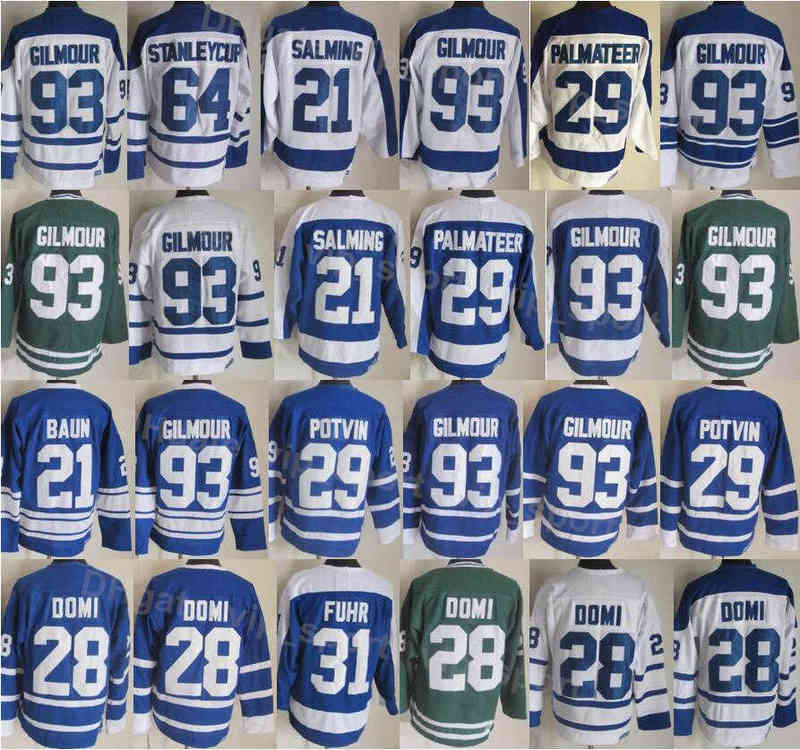 

Men Vintage Retro Ice Hockey 93 Doug Gilmour Jerseys 29 Mike Palmateer 21 Borje Salming 64 Stanleycup 29 Felix Potvin Breathable All Stitche, 93 blue
