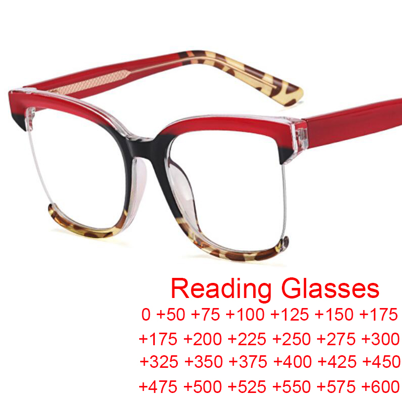 

Sunglasses Half Frame Square Reading Glasses Women Fashion Prescription Eyeglasses Sexy Retro Red Leopard Clear Anti Blue Light 1Sunglasses