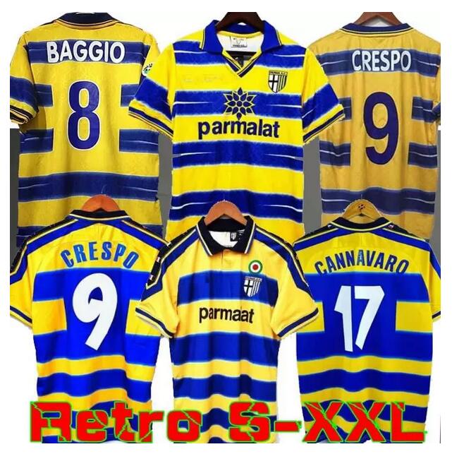 

1998 1999 2000 Parma Retro soccer Jersey Home away 98 99 00 FUSER BAGGIO CRESPO ORTEGA CANNAVARO Football shirt BUFFON THURAM futbol camisa