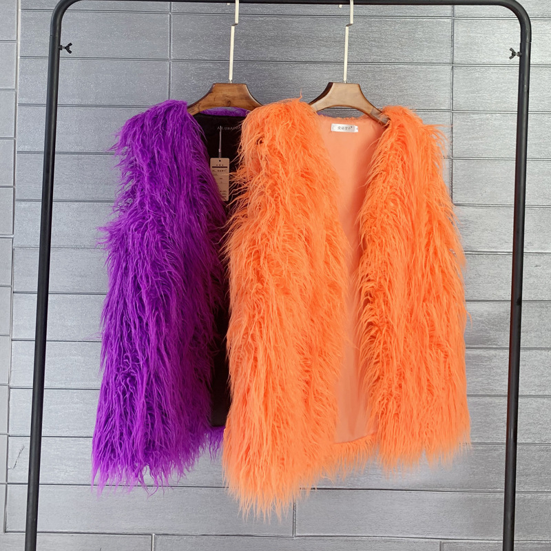 HJQJLJSL hiver mode femmes moyen Long moelleux coloré mongolie mouton fourrure gilet femme sans manches fausse veste 220822