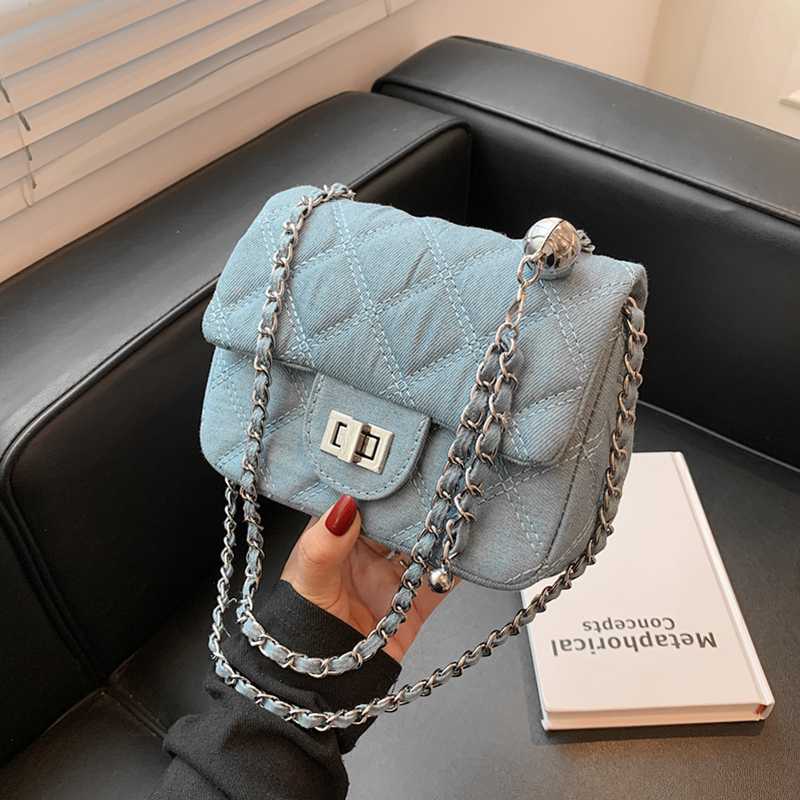 

Evening Bags Denim Quilted Chain Small Crossbody Shoulder For Women Brand Designer Jean Blue Luxury Ladies Purses And HandbagsEvening, Black
