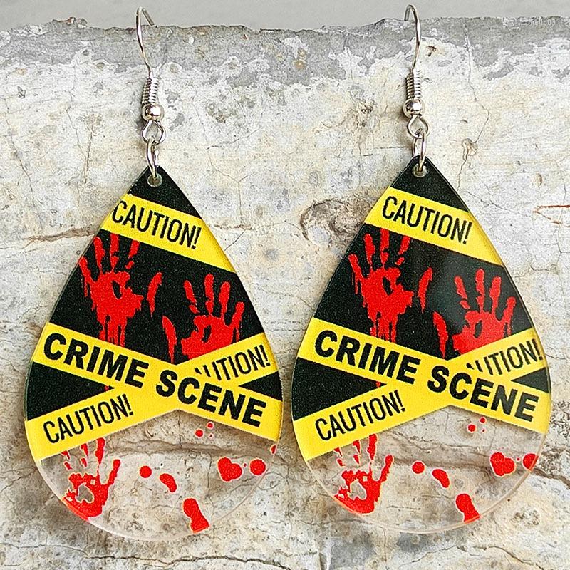 

Dangle Earrings & Chandelier Scary Halloween Bloody Fingerprint Handprint Acrylic Water Drop For Women Fashion Colorful Crime Scene Print