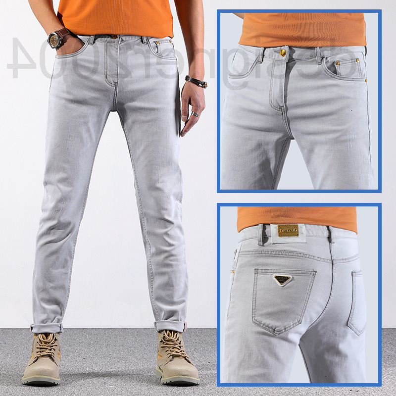 Designer de jeans masculin 2022 Summer Tencel Gris clair gris clair Gris masculin Brestable Slim à pattes Pantalon Fashion Brand 9A8E