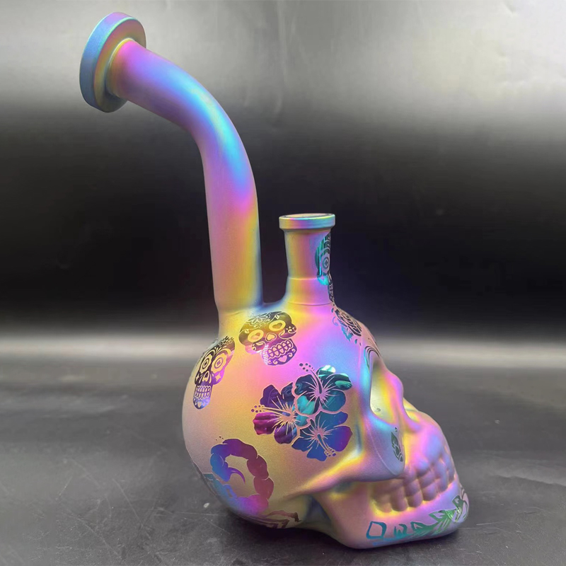 

20cm smoke small glass water pipe recycler tap rig pot personality skull spray beaker