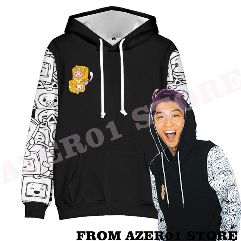 

3D LANKYBOX Justin Adam Foxy Boxy Merch Winter Holiday Men Women Hooded Sweet Streetwear Casual The Hoodies Kids Long Sleeve 220822, As shown