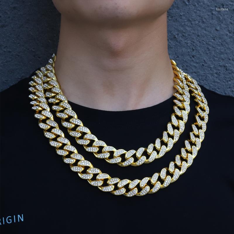 

Pendant Necklaces Iced Out Paved Rhinestone Link Chain 18MM Gold Miami Curb Cuban CZ Bling Rapper Necklace Bracelet For Men HipHop