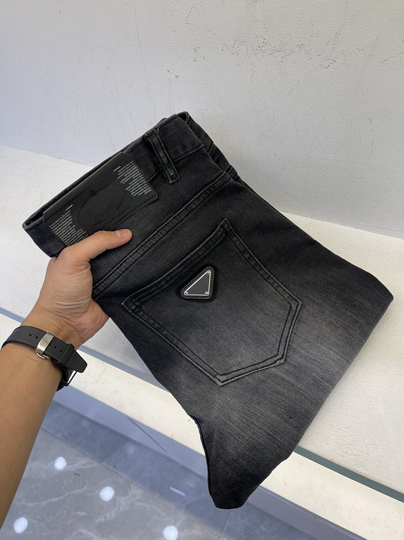 New black washed elastic men's jeans designer style casual pants jeans