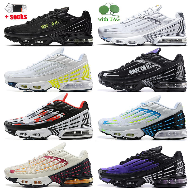 

WITH BOX Designer 2023 Women Mens TN 3 Running Shoes With Socks Plus Tuned Runner Sneakers Purple Gold Laser Blue Triple Black White Obsidian A New York JDT Shattered tn, B13 rainbow 39-46