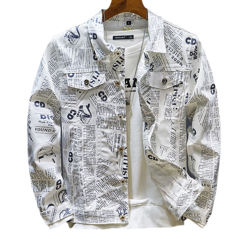 

Men's Letters Embroidered White Jean Jacket Holes Ripped Denim Coat Outerwear fashion jacket men 220822, 108 white