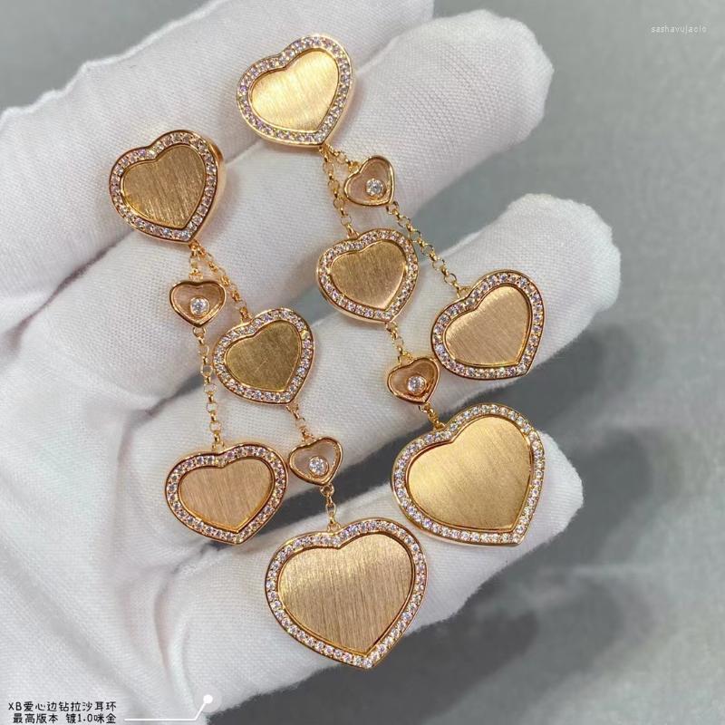 

Stud Earrings Trend Brand Anniversary Gifts Happy Full Zircon Heart Ear Drop Natural StonesStud