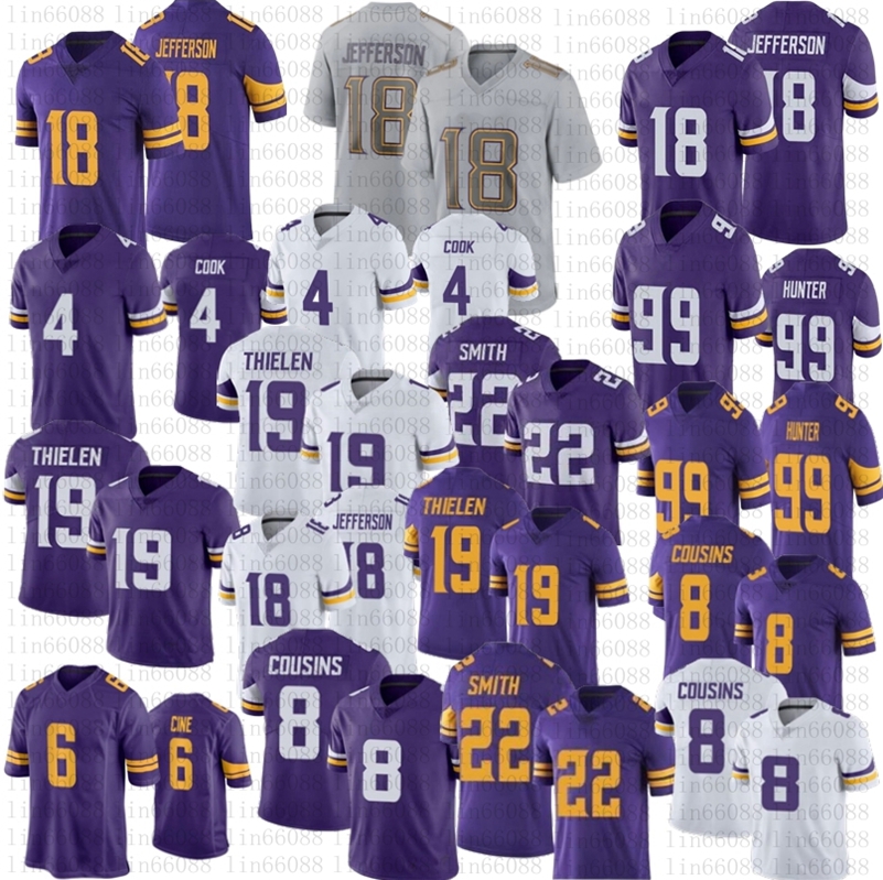 

Mens 18 Justin Jefferson Football jersey 6 Lewis Cine 4 Dalvin Cook 19 Adam Thielen 99 Danielle Hunter 8 Kirk Cousins 22 Harrison Smith stitched jerseys Gray Fashion, As