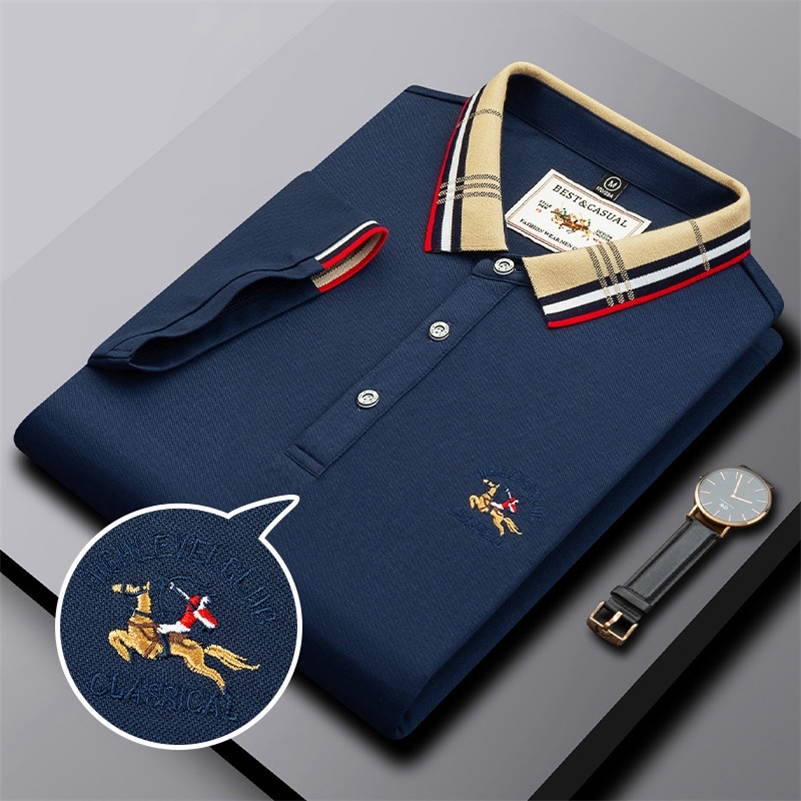 Polos pour hommes Été T-shirt à manches courtes Coton Couleur unie Business Brodé Slim Revers Britannique Tops Hommes Vêtements 220822