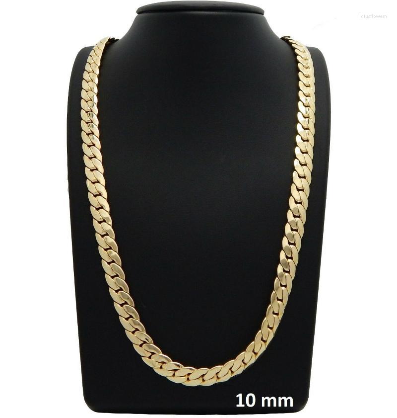 Pendant Necklaces Miami Cuban Link Chain 10mm Necklace 14k Yellow Fine Solid Gold Filled 24"Pendant-image-796630649