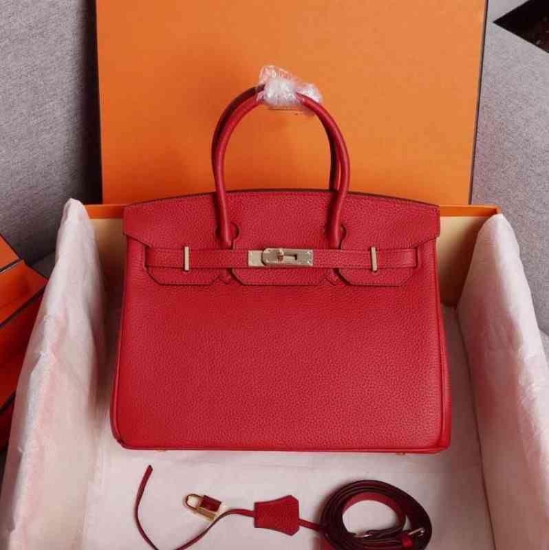 Les sacs à main du logo ont Birkins Herme's Designer Classic Classic Manual Sac Fashion Top Layer Cowhide Litchi Match Pochette Rouge Togo Gold H