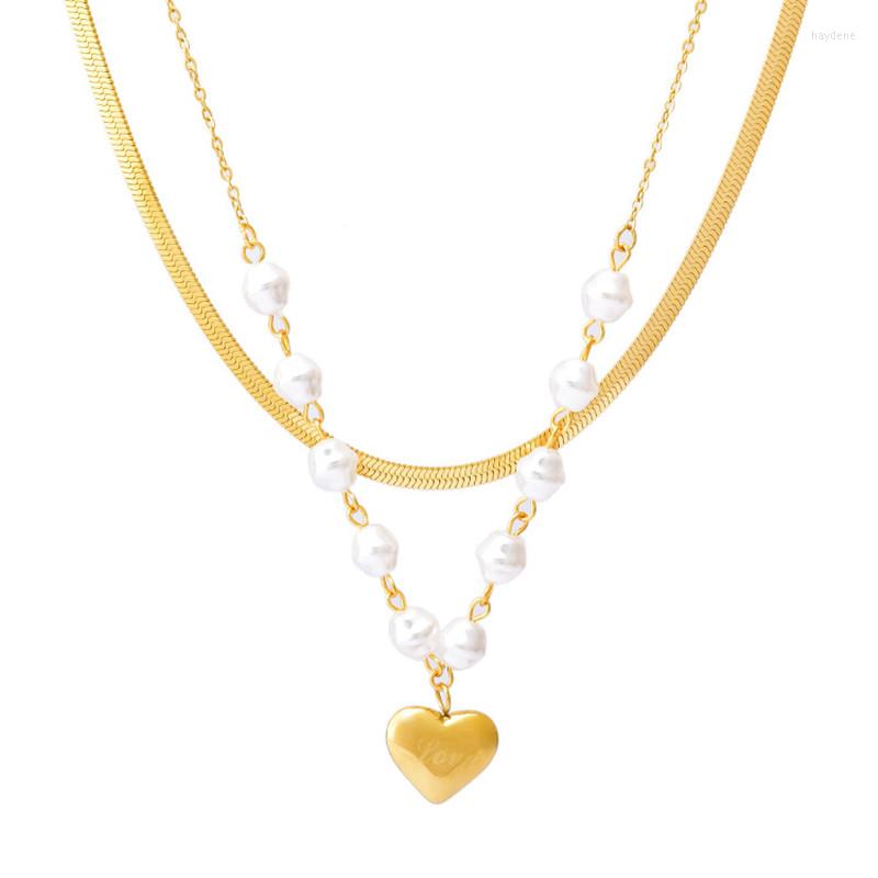 

Pendant Necklaces Stainless Steel Double Layered Pearl Letter Heart Necklace For Women Female ExquisitePendant