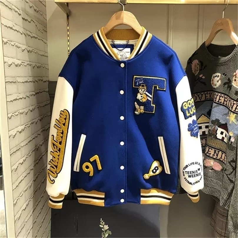 ins jacket female spring and autumn loose trendy brand hit color autumn jacket retro Y2K men and women baseball uniform 220819