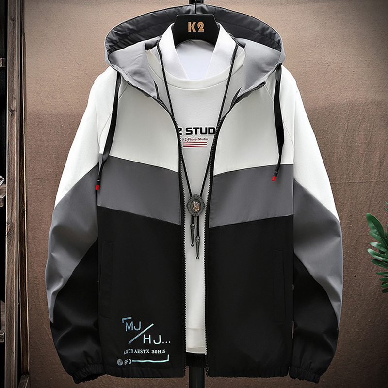 Men's Patchwork Hooded Jacket Oversize Windbreakers Thin Brand Boys' Clothing Male Autumn Outdoor Clothing 4XL 220822