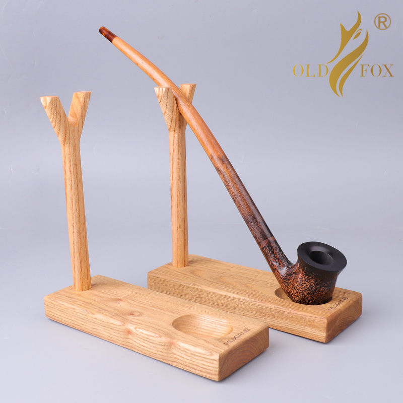 

OLDFOX One Seat Tea Tree Wooden Smoking Churchwarden Pipe Stand Cigarette Holder Diabolist Hobbit Gandalf Long stem Tobacco Pipes Rack 7.87inch fa0100