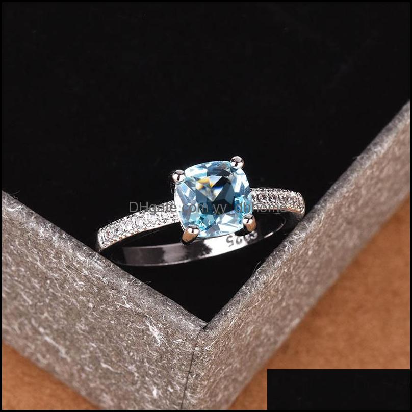Bague solitaire à la mode aigue-marine 925 Sterling Sier bagues de fiançailles de mariage pour les femmes bleu saphir naturel bijoux de luxe D Yy
