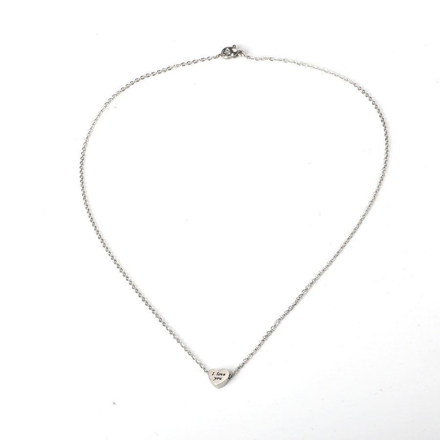 

I Love You Peach Heart Shaped Pendant Necklaces Mirror Stainless Steel Lettering