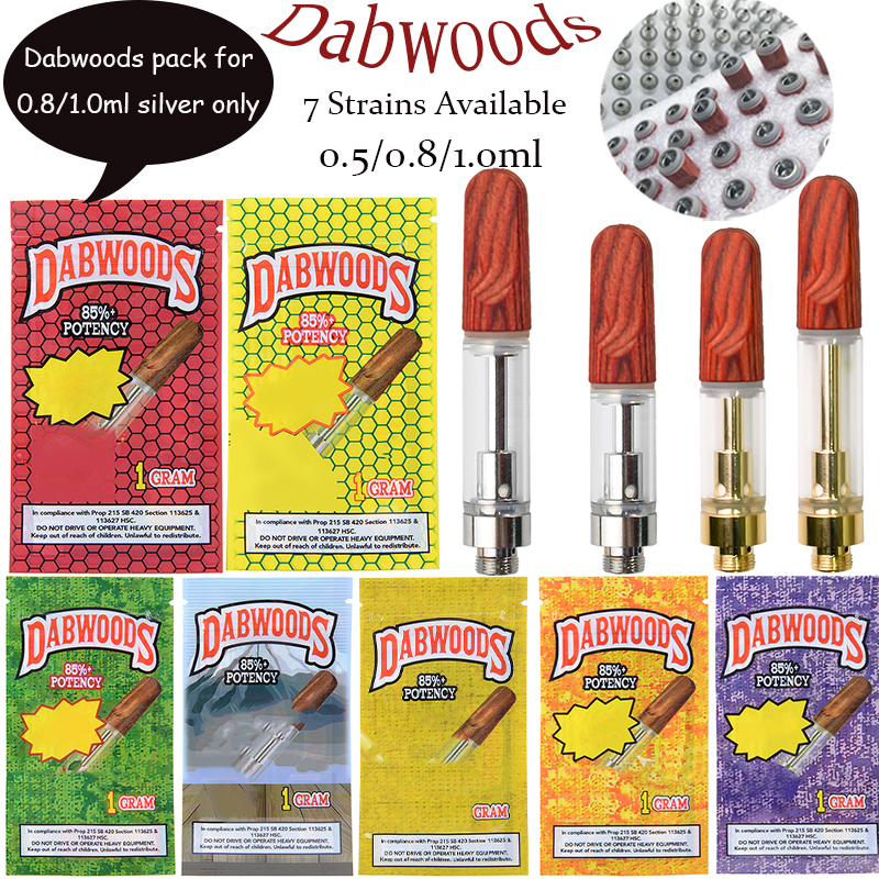 

Exotic Dabwoods Vape Cartridges Packaging Atomizers 0.8ml 1ml Wooden Tip Empty Vape Pen Carts 510 Thread Glass Thick Oil Wax Vaporizer E Cigarette