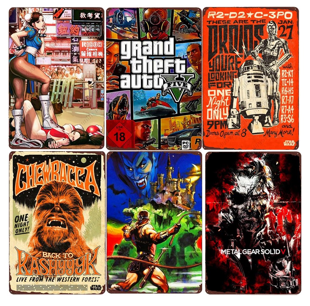 

Hot Games Retro Metal Painting Tin Sign Home Bar Club Wall Decor Classic Single Game Metal Poster Gamer Vintage Plaque Gift for Kids 20X30cm