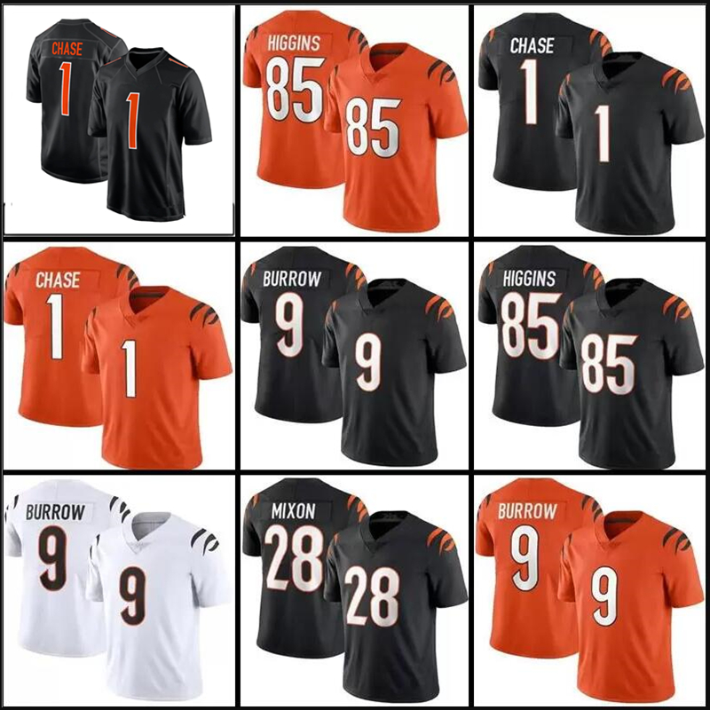 

9 Joe Burrow Jersey Mens Cincinnati''Bengals''Football 1 Ja'Marr Chase 2 Evan McPherson 28 Mixon 85 Tee Higgins High quality stitched jersey women youth, Custom men (menghu)