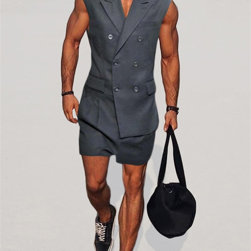 INCERUN hommes barboteuses solide revers sans manches Double boutonnage Streetwear mode élégant décontracté combinaisons hommes salopette S-5XL 7