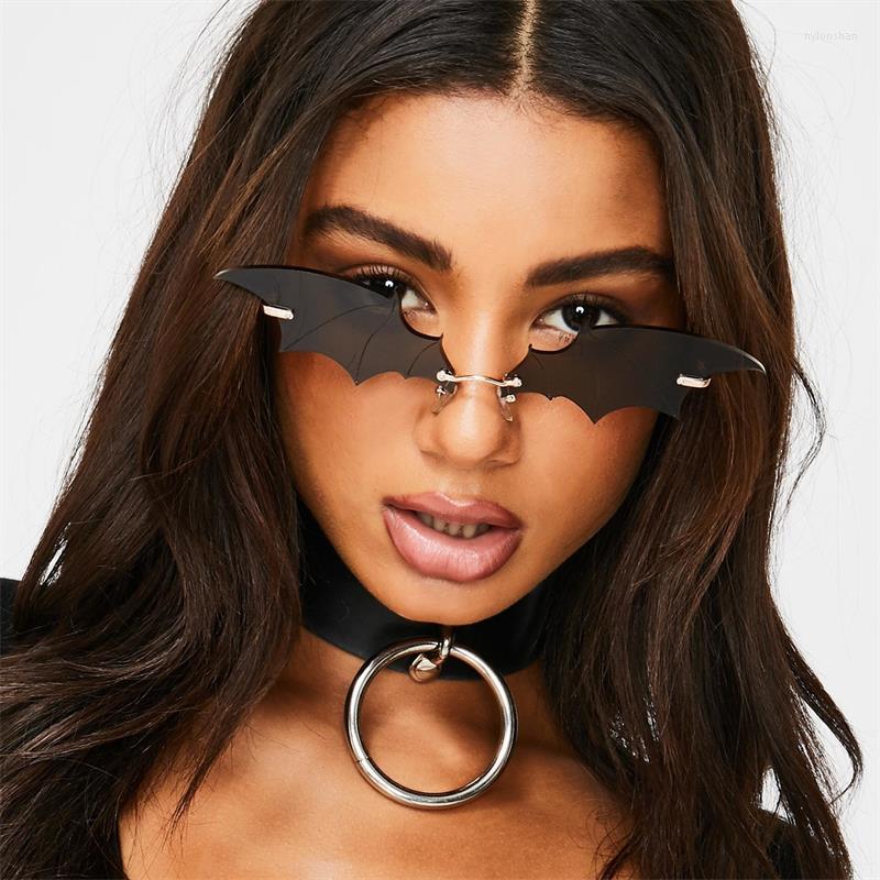 

Sunglasses Trendy Womens Black Bat Brand Designer Animal Shades Metal Rimless Vintage Glasses Colorful Lens UV400Sunglasses