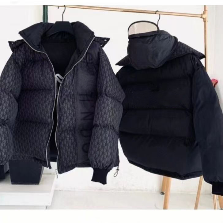

2023 autumn winter down jacket coat men and women with the same style pin embroidery double-sided change jackets Hooded, 1black front