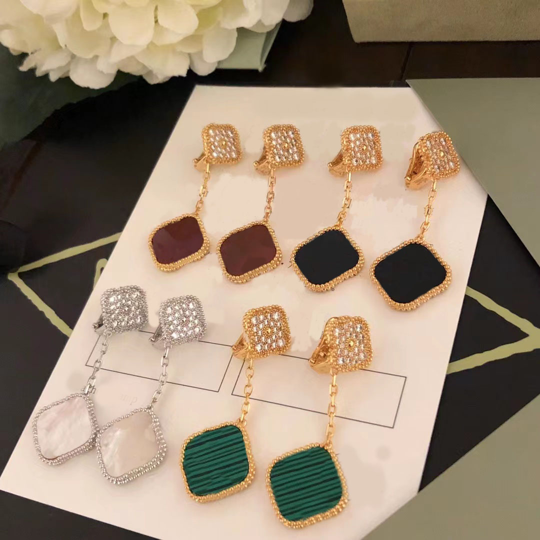 

Luxury Designer Fashion Charm Earrings Women 18k Gold Diamond four-leaf clover Earrings High Quality With Box