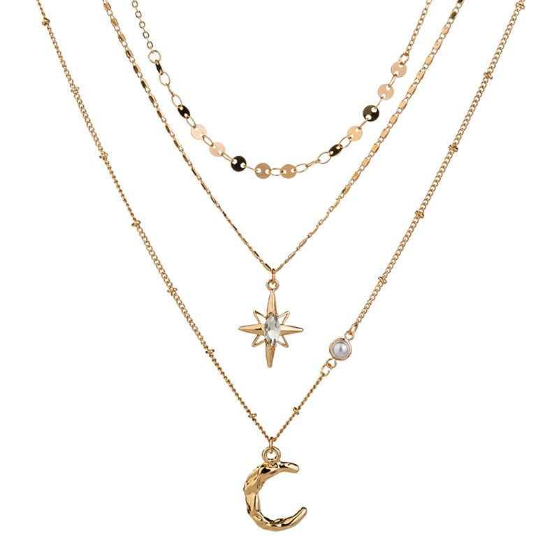 

Pendant Necklaces Christmas Jewelry Ins Versatile Tianmang Star Moon Necklace Trendy Multi-layer Stacked Neckchain FemalePendant PendantPend