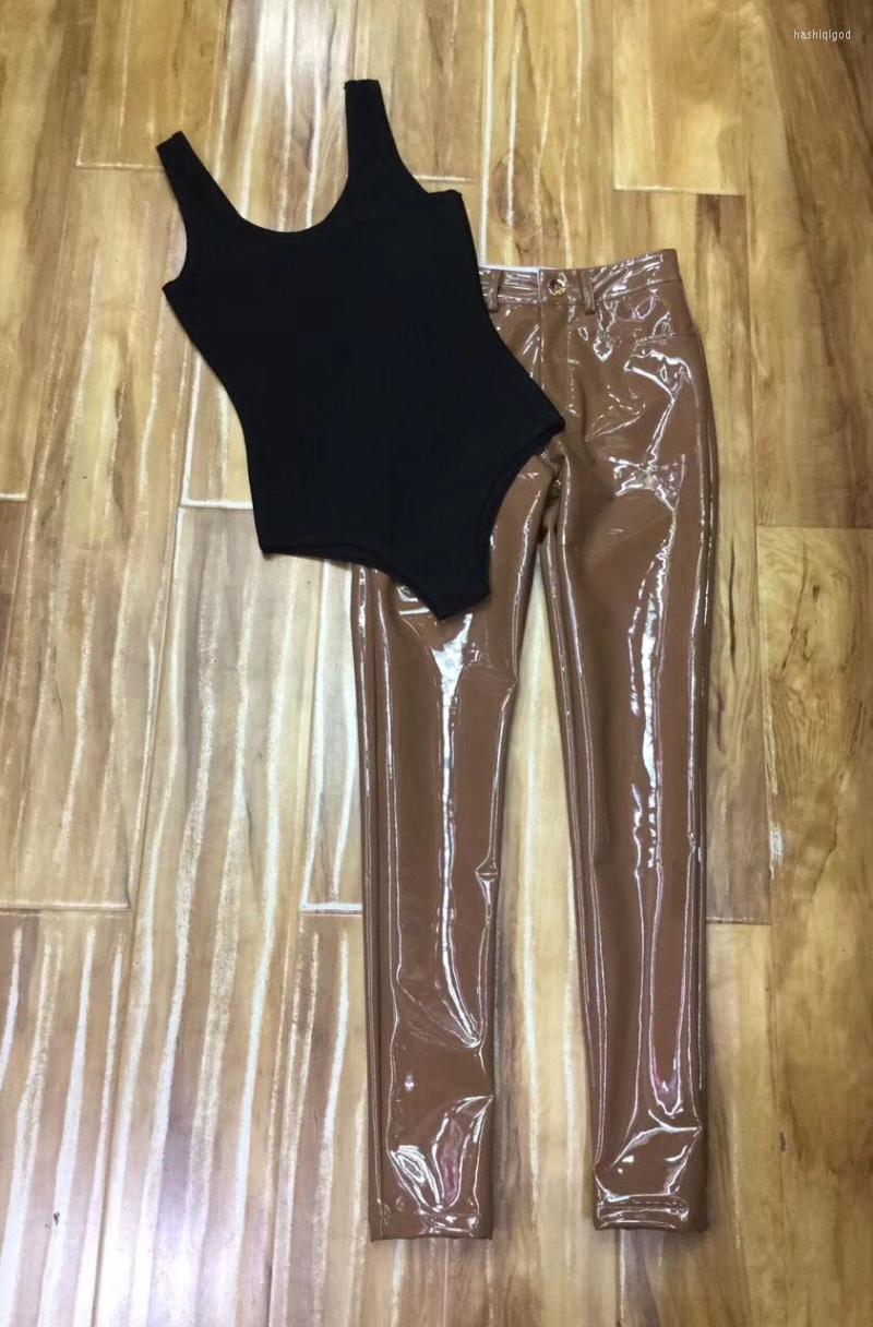 Women's Tracksuits Celebrity High Quality Black Bodysuit Leather Pant 2 Pieces Set Homecoming Party