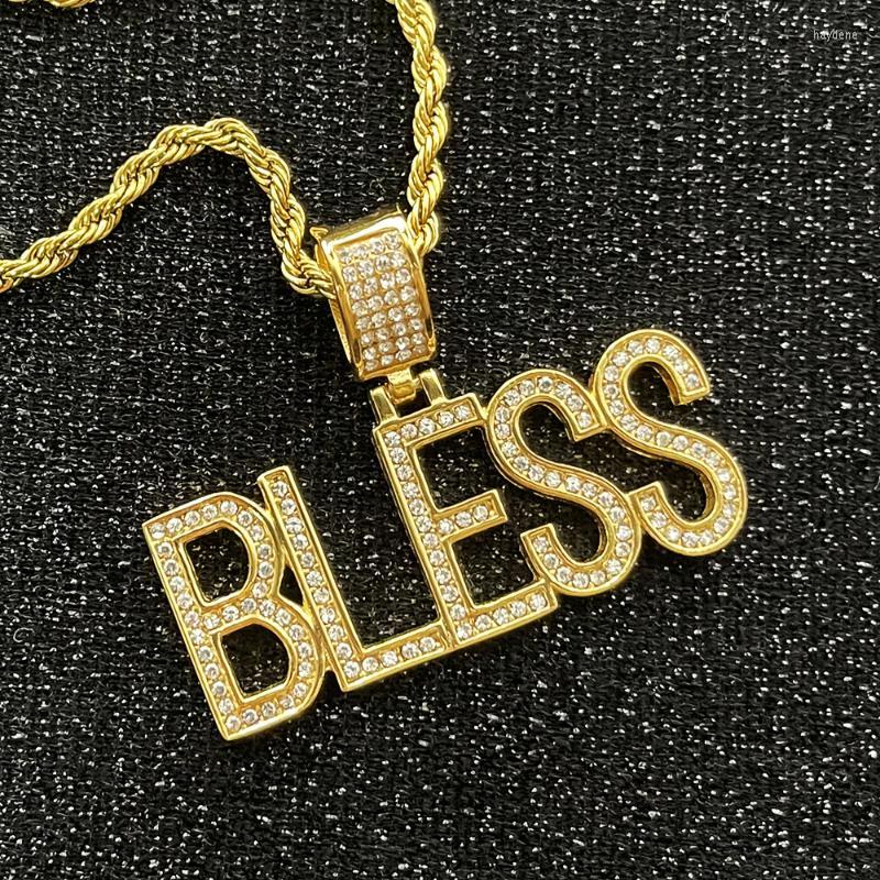 

Pendant Necklaces Letter For Women Men With Full Rhinestone Special Design Gold Color Stainless Steel Jewelry God Bless PendantPendant