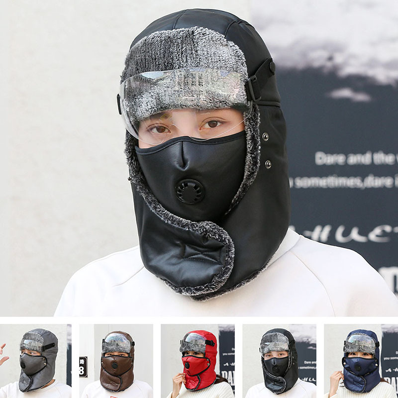 Berets Thick Warm Winter Hat Earflap Trapper Snow Ski Cap Thickened Ear Outdoor Windproof Cycling Head Hood HatBerets