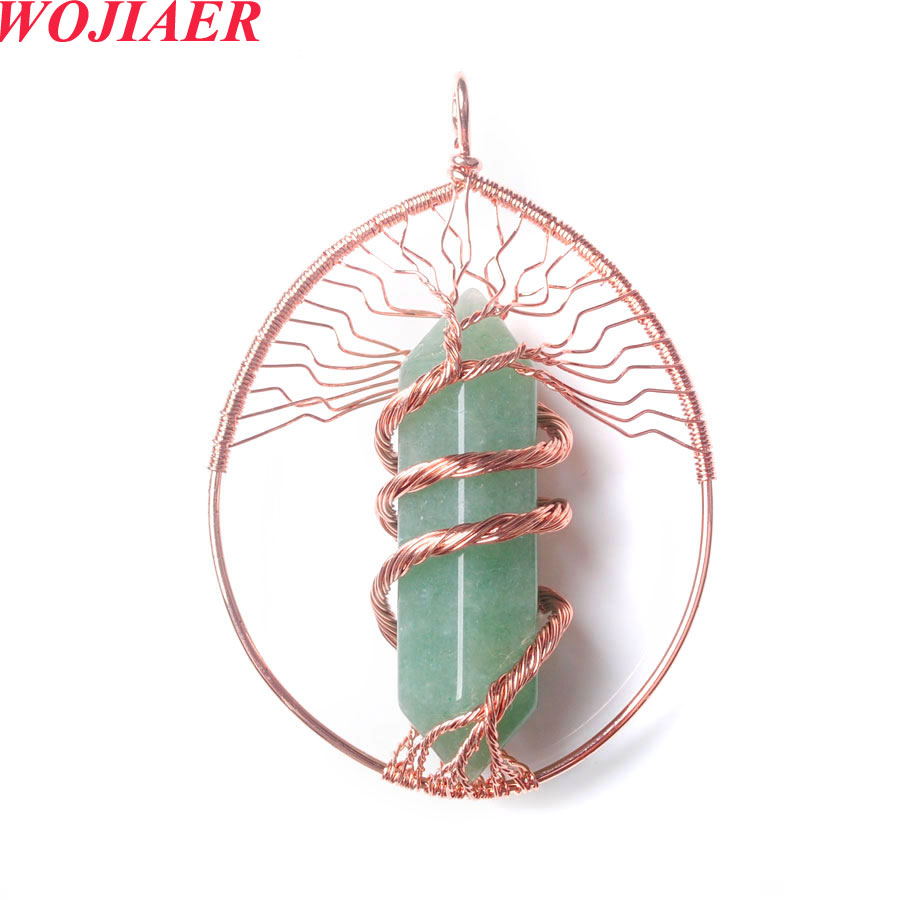Natural Stone Tree of Life Beads Rose Gold Wire Wrapped Tiger Eye Pendant for Women Necklaces Jewelry BO968-image-793217756