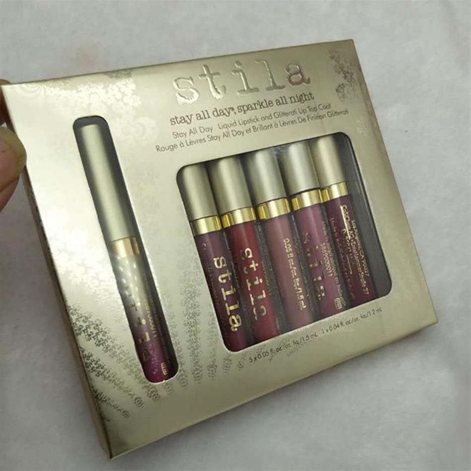

New Stila Stay All Day Sparkle All Night Liquid Lipstick Holiday Set Kit 6pcs Lipgloss set drop225m, Mixed color