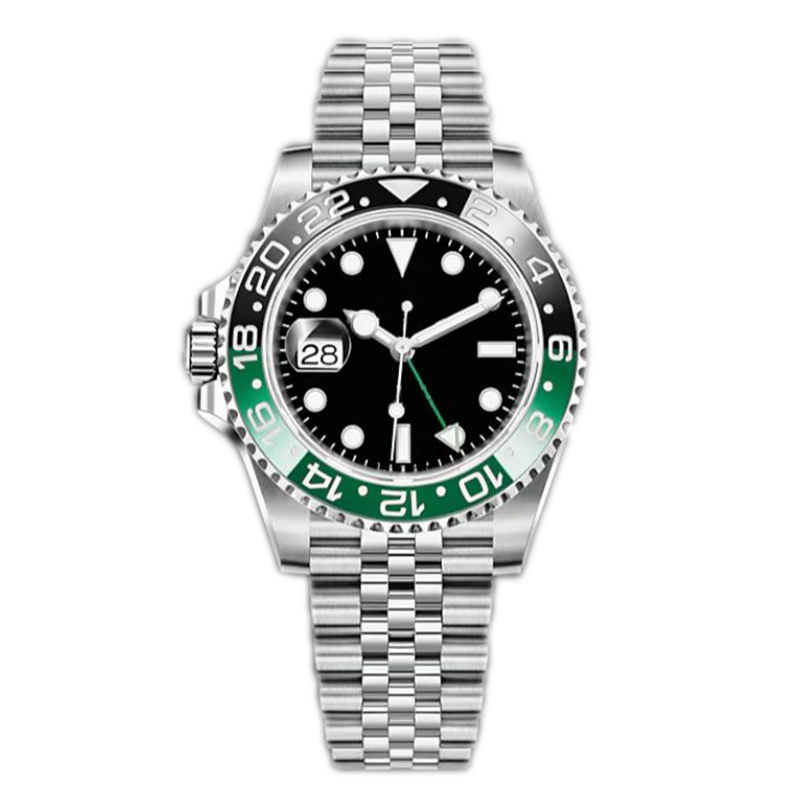 Montre homme Sprite haute qualité virage à gauche vert cercle noir automatique 41 mm bracelet en acier inoxydable montres étanches lumineuses pin