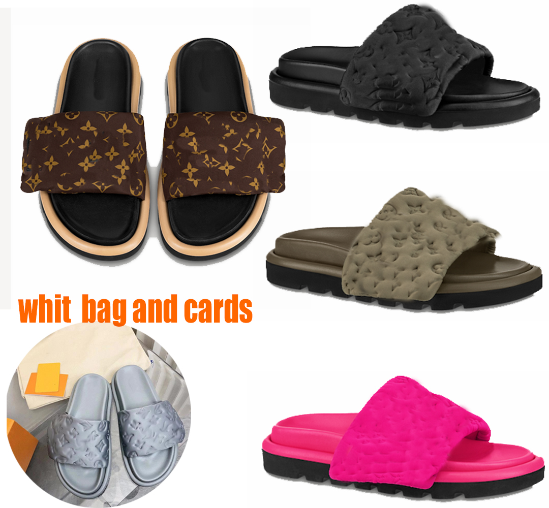 

Designers Pool Pillow Mules Women Sandals Sunset Flat Comfort Mules Padded Front Strap Slippers Fashionable Easy-to-wear Style Slides