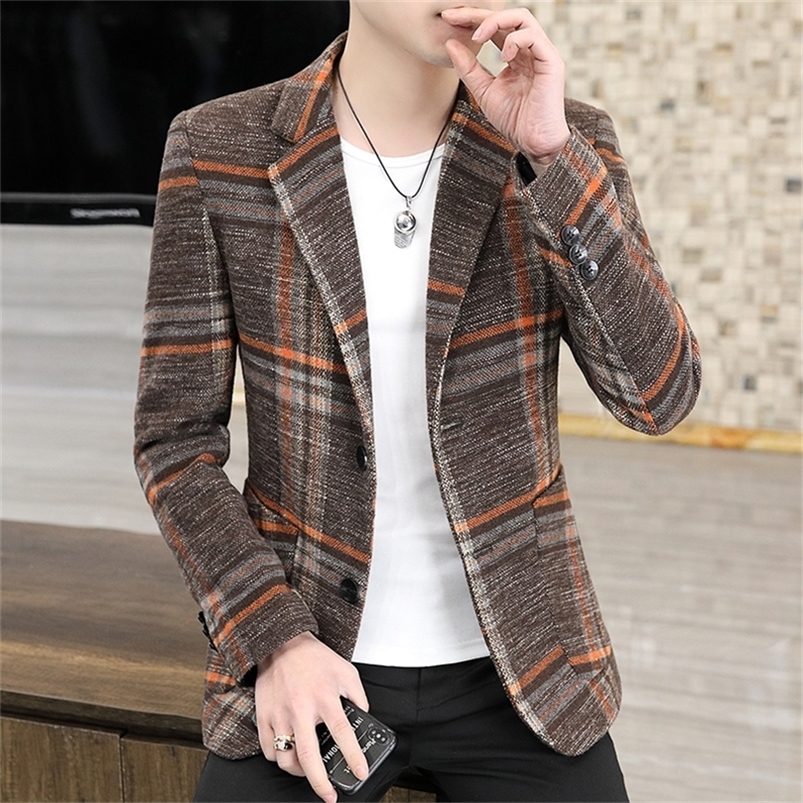 Costume pour hommes Blazer Modèle à carreaux Laine à simple boutonnage Formel Business Casual Veste Prom Tuxedos Mariage Groomsmen 4XL 220822