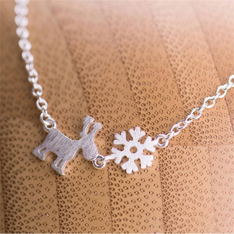 

Pendant Necklaces Silver Elk Bracelet Female Korean Version Simple Brushed Snowflake Personalized Jewelry Ins Niche Design Christmas