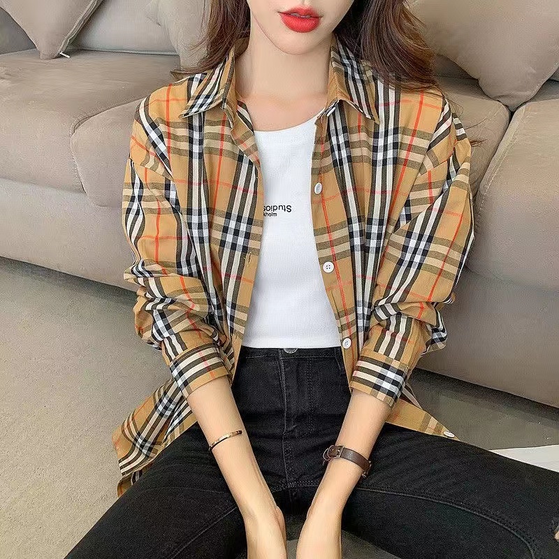

2022 Blouses and Shirts Designer Women Fashion Classic Summer New Plaid T Shirts Plus Size Casual Long Sleeve Tops
