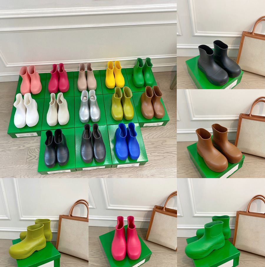2022 Designer Puddle Boots Women Men For Luxuries Platform Candy Color Glitter Rubber Ankle Boot Grass Walking Rain Leisure Thick Sole Short Heel