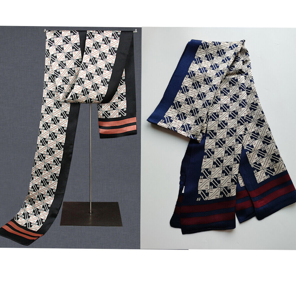

Men's 100% Silk Scarf Long Double Layer Neckerchief Cravat Suit Shirt Black Blue