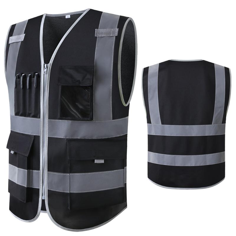 Vêtements de moto Atelier Gilet Sécurité Nuit Logo réfléchissant Personnalisé Haute Visibilité Veste de travail Noir Femmes Hommes Gilet Travail