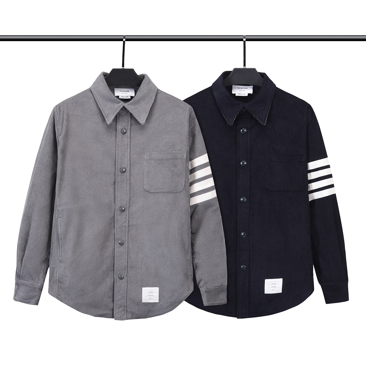 

Men's Shirts New Thickened Corduroy Yarn-dyed Shirts Four Bars Striped Splicing Outdoor Casual Women's Couples Long Sleeve Jacket #M-XXL, Blue
