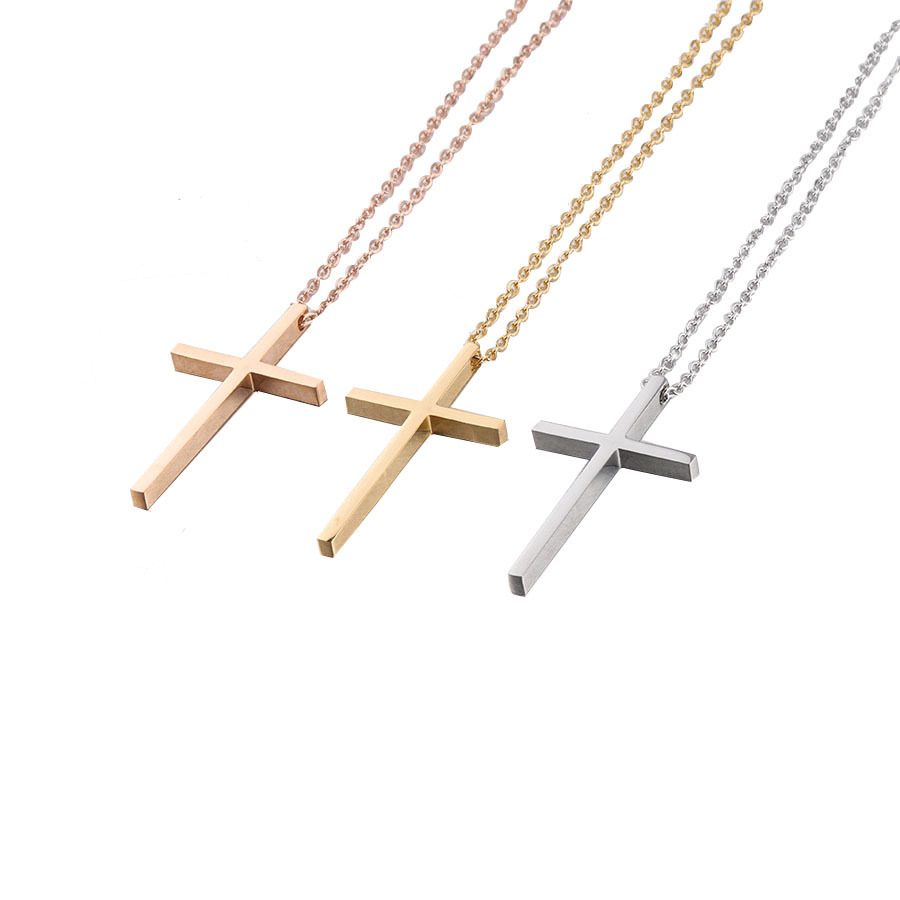 

Pendant Necklaces 2022 Hot Selling Smooth Stainless Steel Hip Hop Fashion Cross Letterable for Women Korean Style
